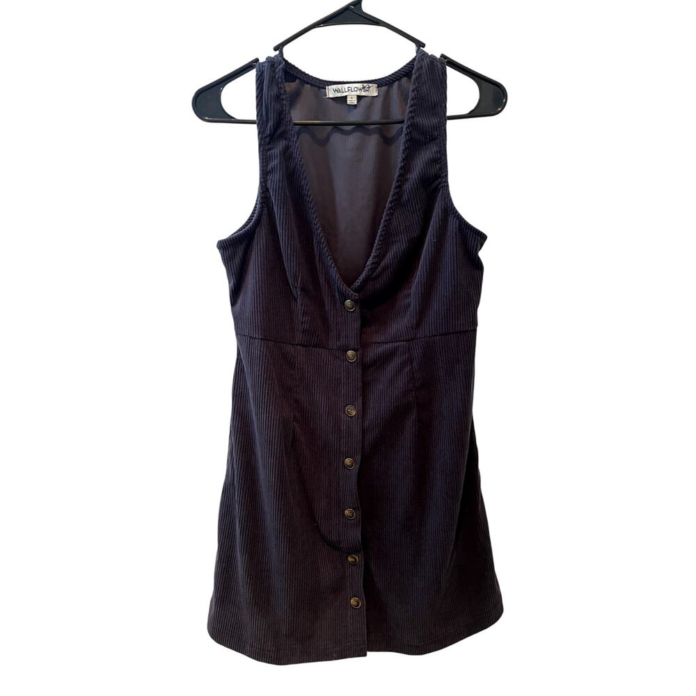 Wallflower Large Navy Blue Corduroy Jumper Dress Smock Button Front